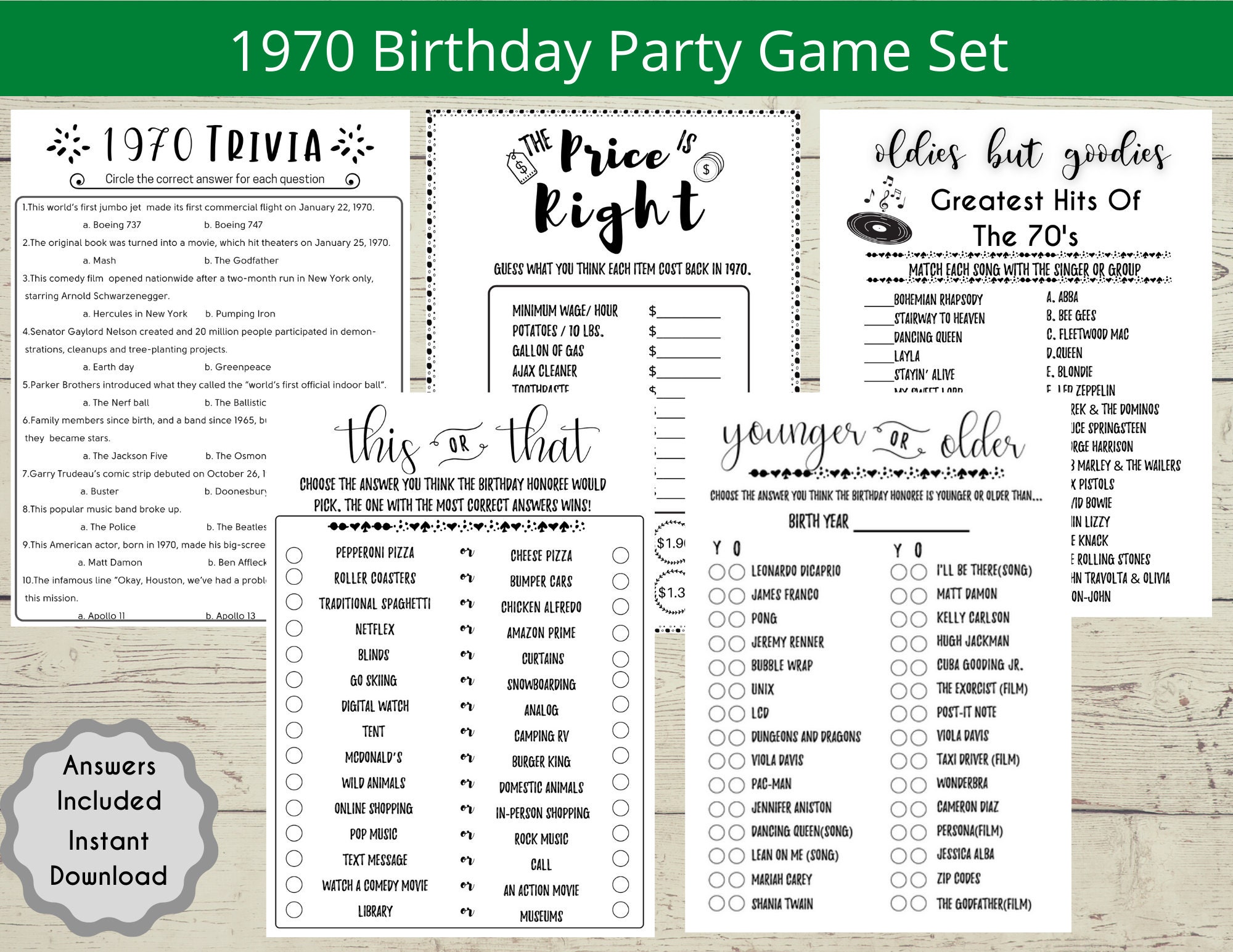 1970 51st Birthday Party Games Set Adult Party Trivia Etsy
