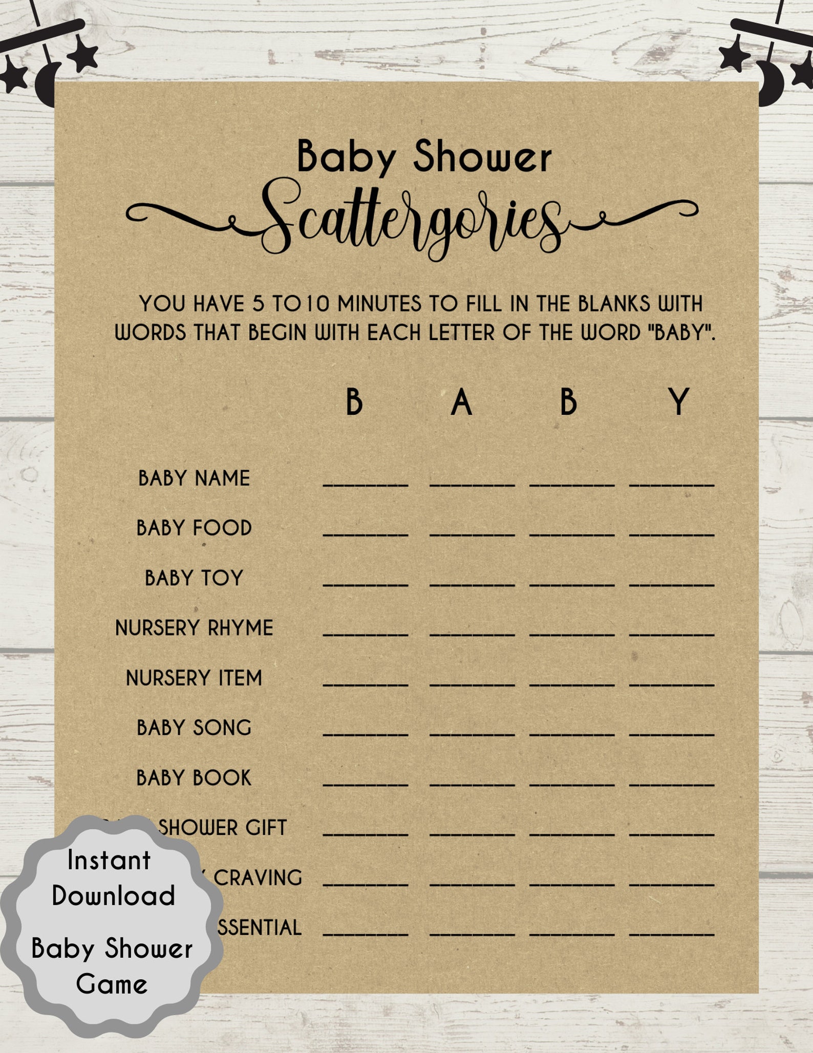 Baby Shower Scattergories Game Baby Shower Printables Baby Etsy