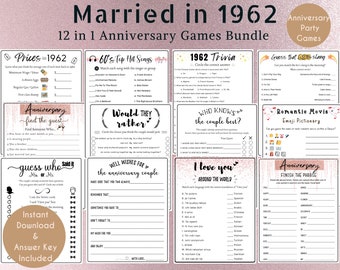 1962 62nd Anniversary Games Bundle Printable 1962 Anniversary Couple 62nd Wedding Anniversary Party Quiz Married in 1962 Quiz 1962 Party