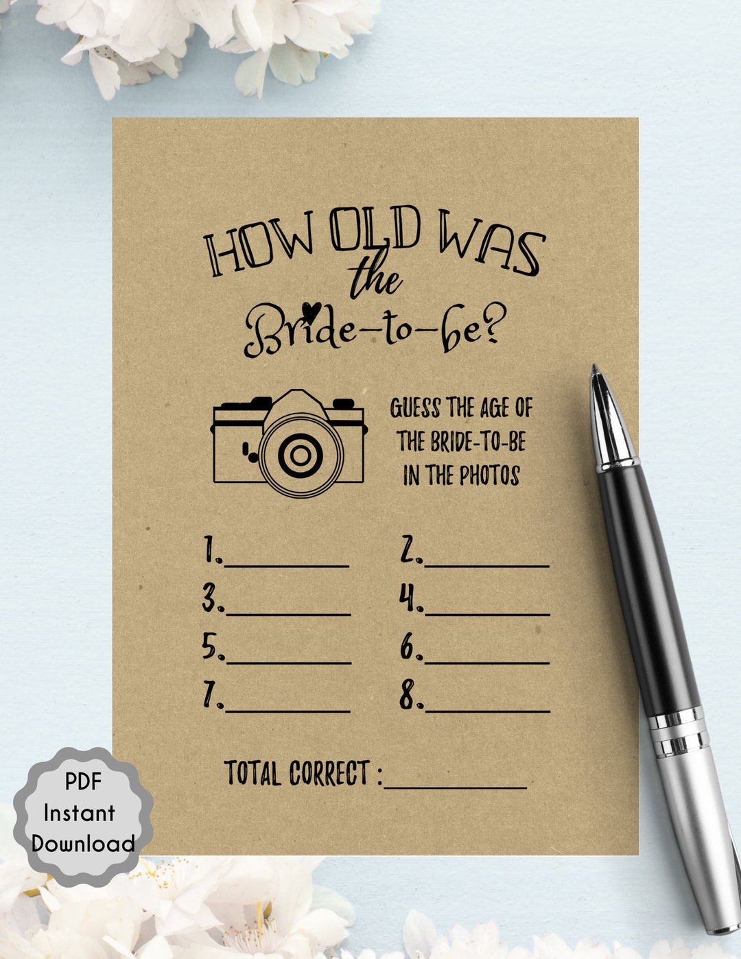 How Old Was the Bride-to-be Bridal Shower Game, Printables, Bride ...