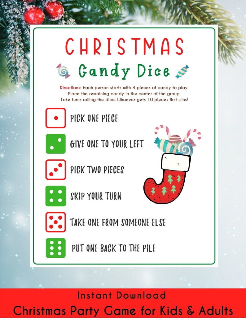 Christmas Candy Dice Game Holiday Party Game Christmas Printable Game christmas-candy-dice-game-holiday-party-game-christmas-printable-game