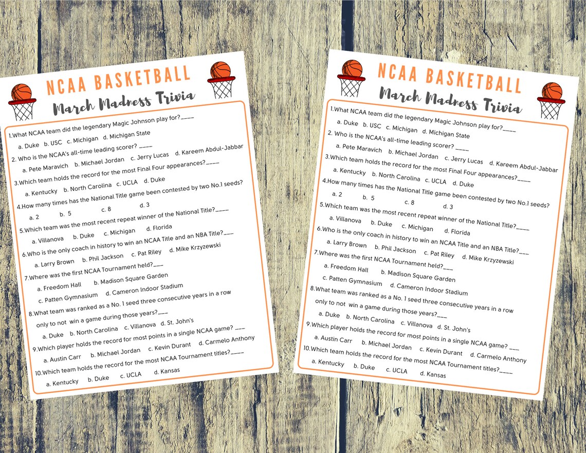 March Madness Trivia Game Basketball Party Game L College Etsy
