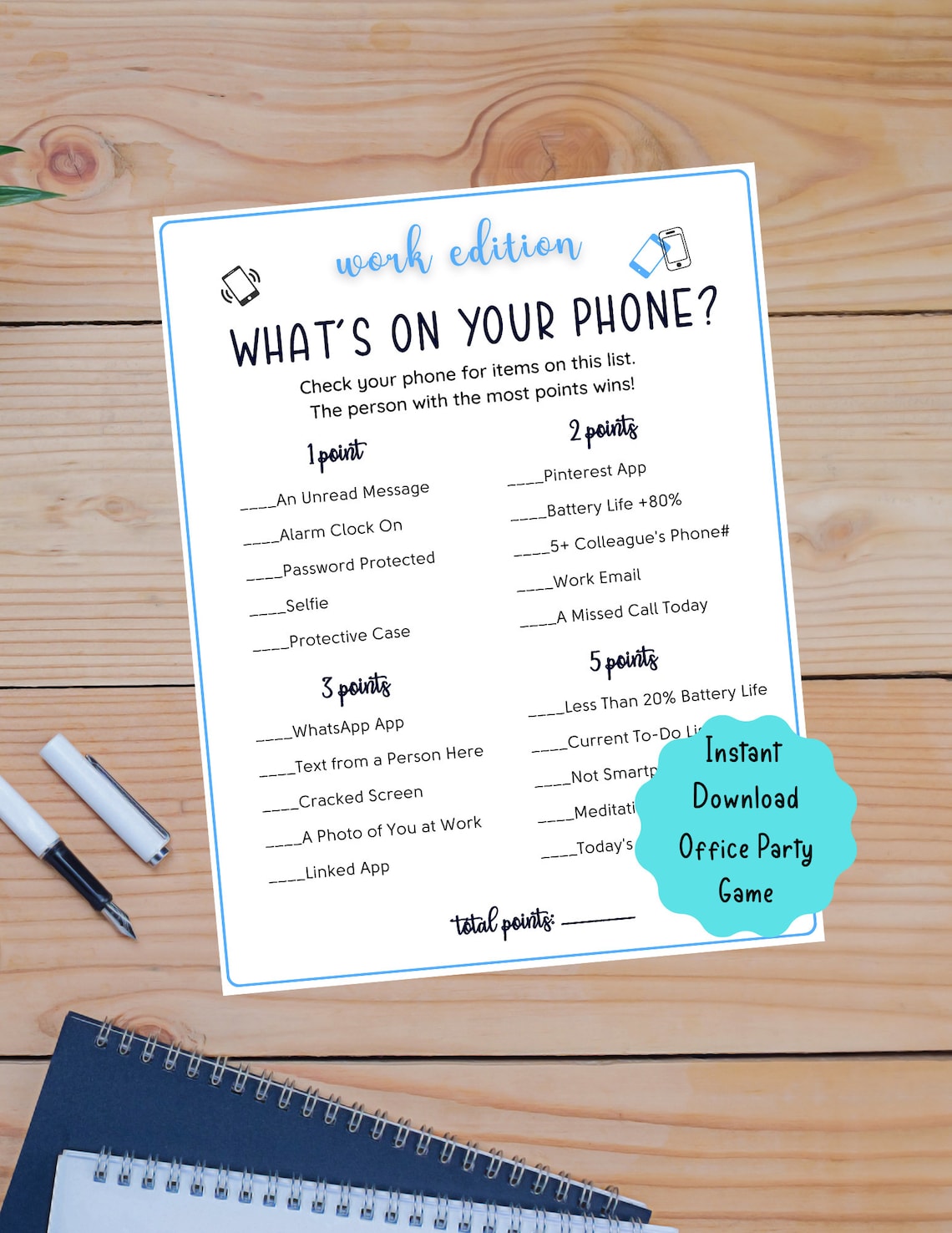 Office Party Printable Whats on Your Phone Game Coworker Staff Game Fun ...