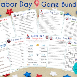 9 in 1 Labor Day Game Bundle | America Trivia Quiz | Labor Day Worker Games | Labor Day Printable Games | Patriotic Games | Patriotic Party