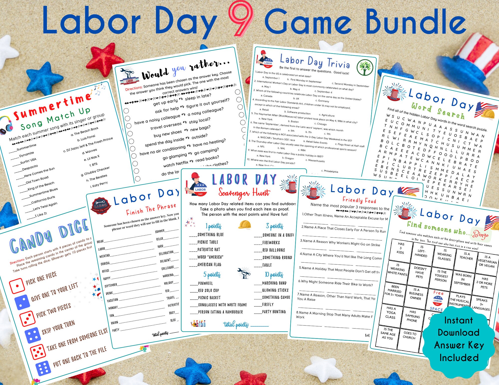 9 in 1 Labor Day Game Bundle America Trivia Quiz Labor picture