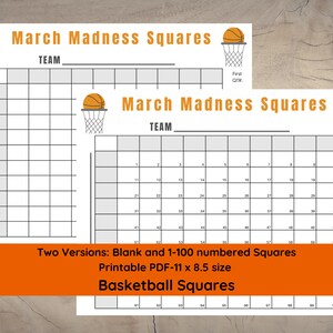 March Madness Squares | NCAA Basketball Predictions L Printable Men's ...