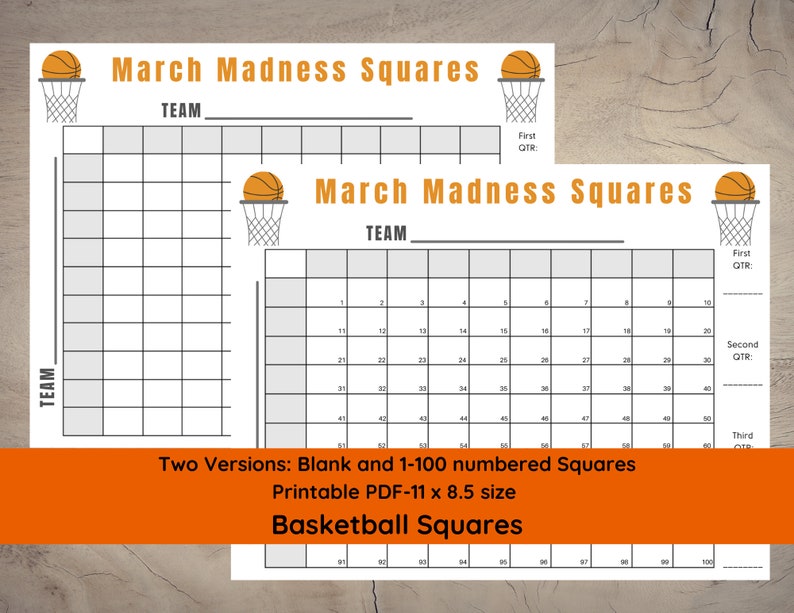 March Madness Squares NCAA Basketball Predictions L Printable Men's