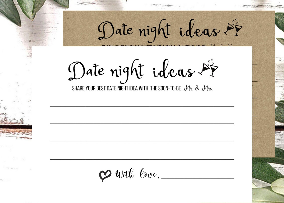 Date Night Ideas Bridal Shower Card Printable Bride Party - Etsy
