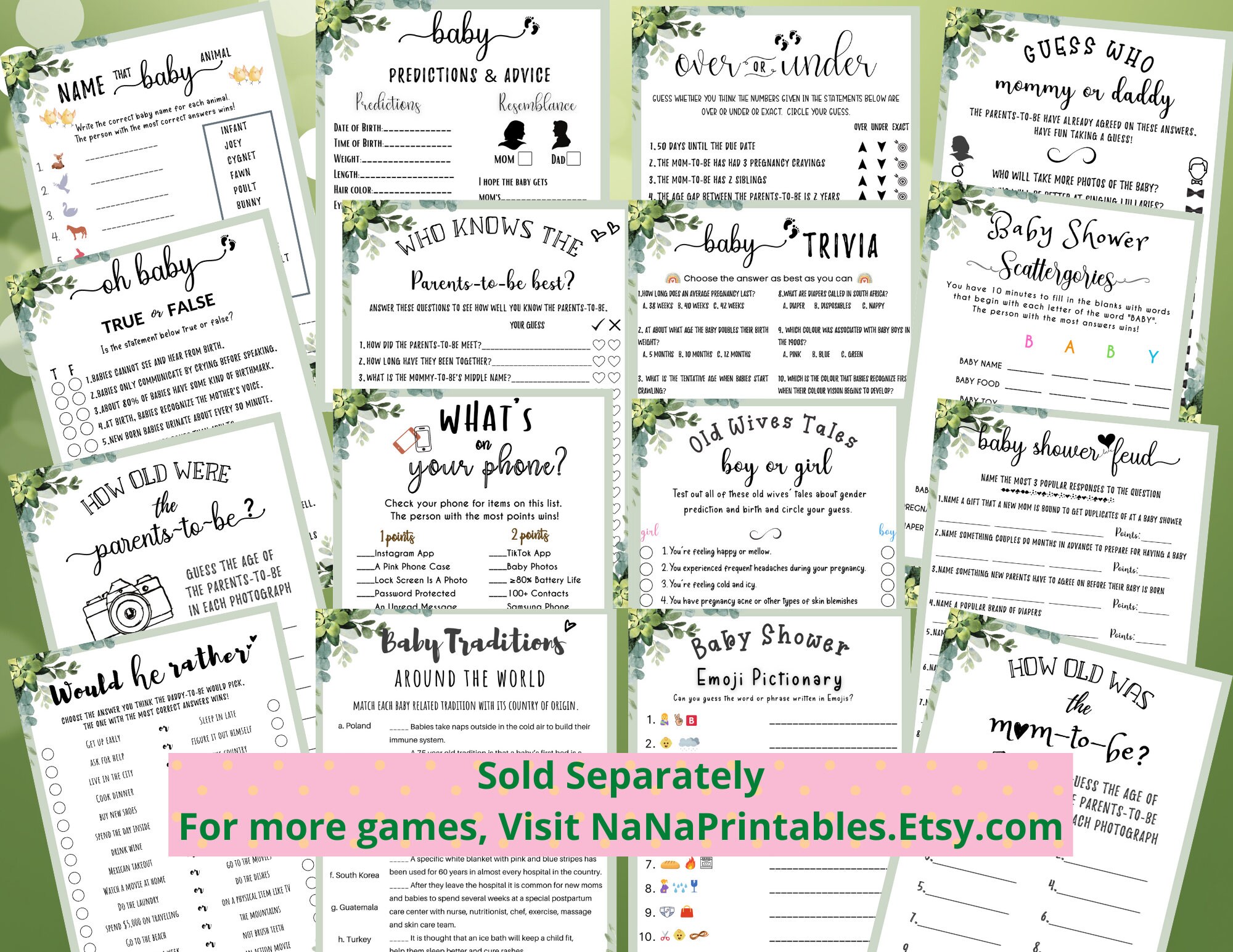 We Can Bearly Wait Baby Shower Trivia Game – 30 Question Cards With Answers (5x7 Inches)
