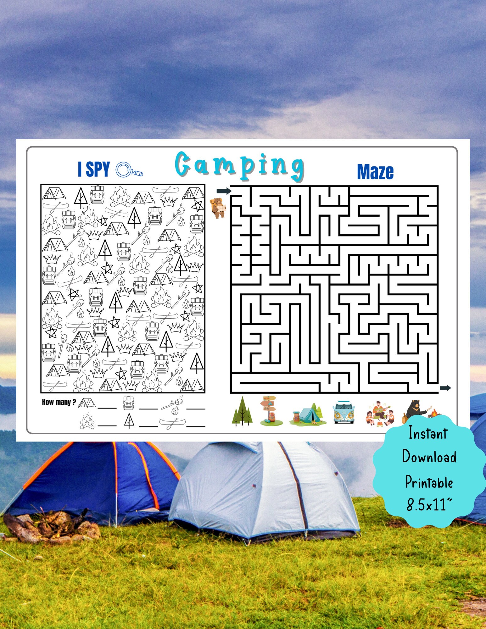 Camping I Spy and Maze Game Fun Printable Camping Game - Etsy