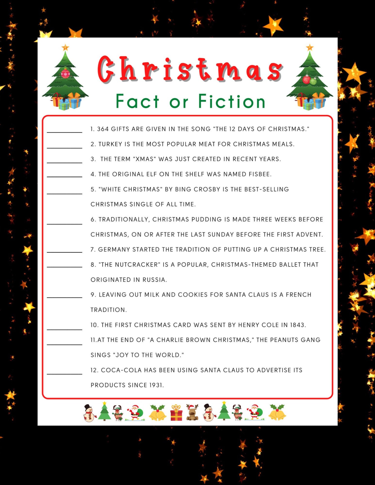 Christmas Fact or Fiction Game Holiday Party Game Christmas Etsy