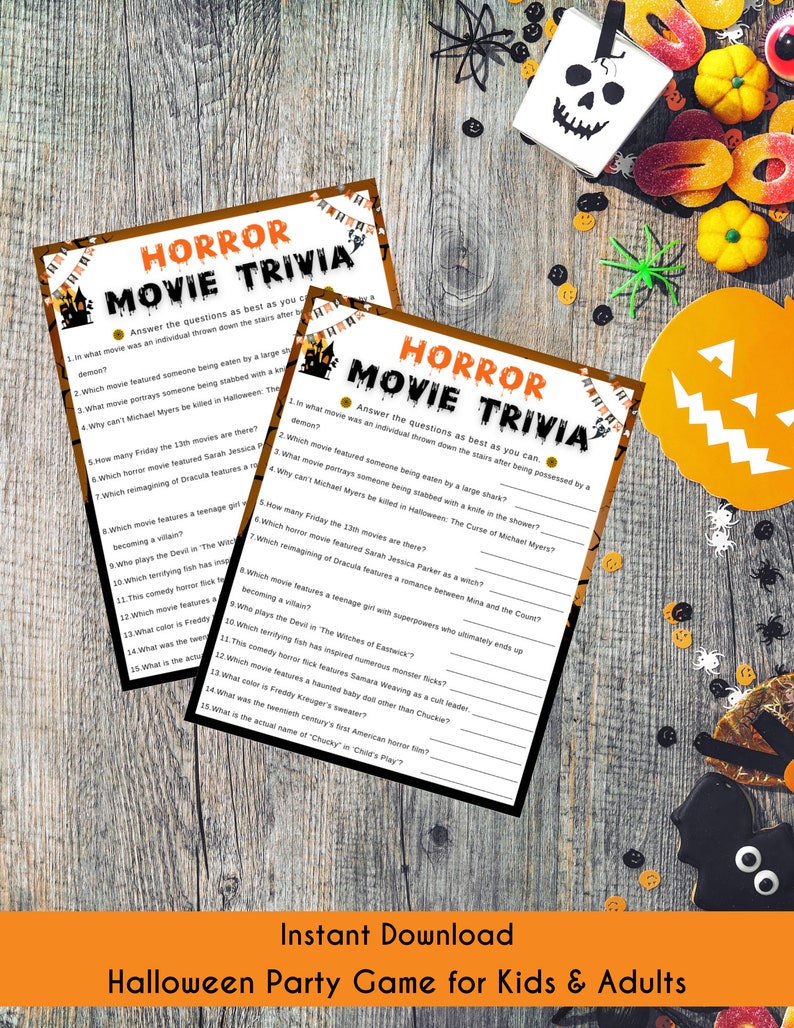 Halloween Horror Movie Trivia Printable Game for Kids Adults Halloween