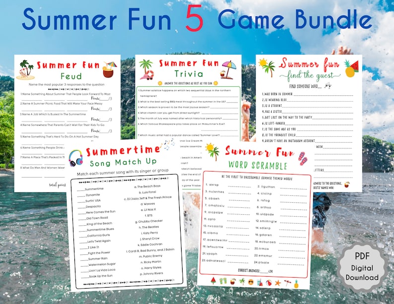 Summer Fun Template.pdf Summer Fun 5-game Bundle: Printable Party Games (PDF) - Etsy