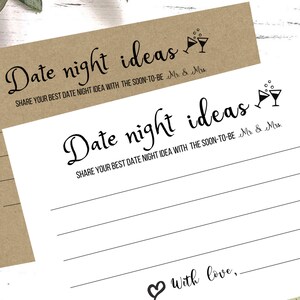 Date Night Ideas Tarjeta de despedida de soltera, Imprimible, Fiesta de novia, Tarjeta divertida, Juegos de brunch, Kraft rústico, PDF, Tarjeta de recién casados, Descarga PDF, Mínimo