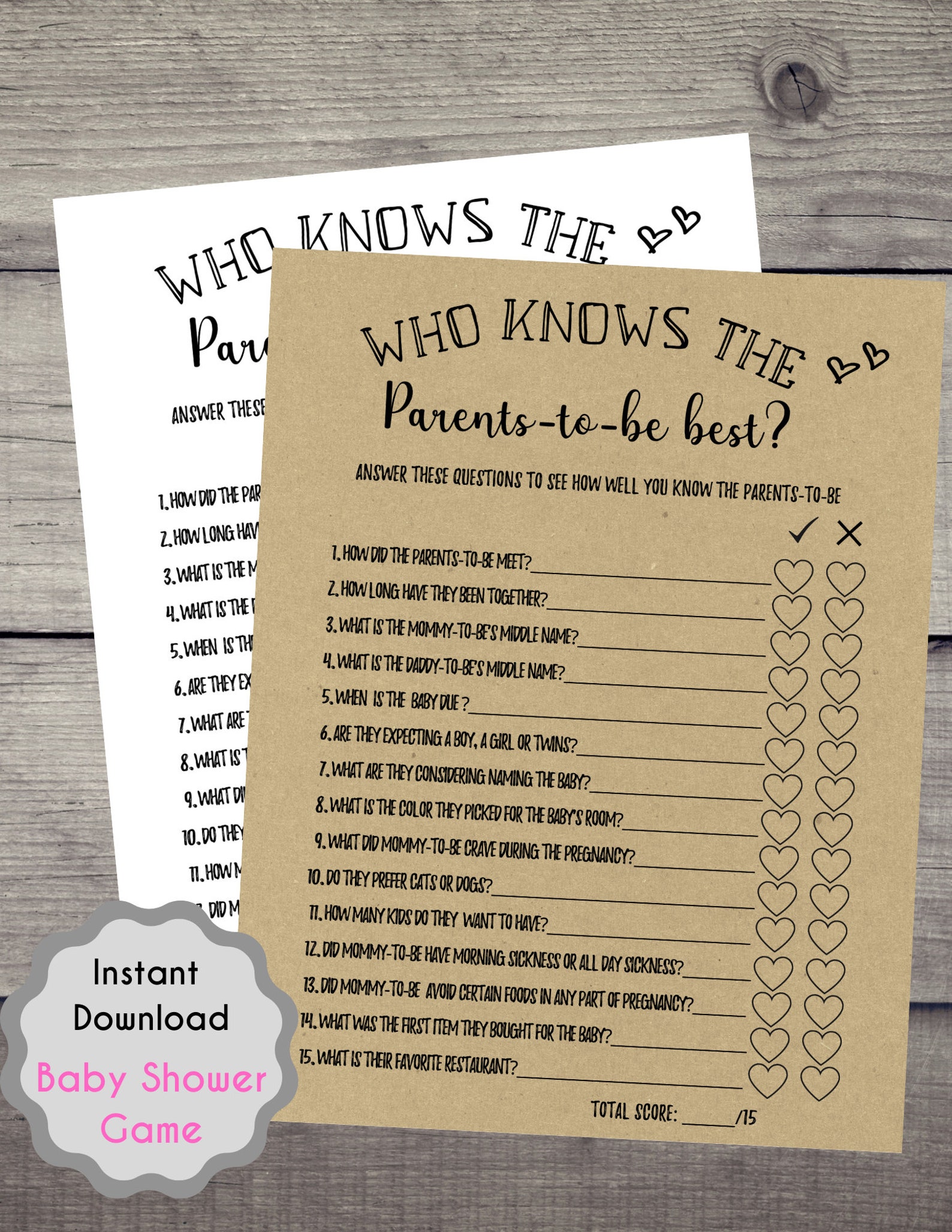 Baby Shower Who Knows the Parents to Be Best Game, Baby Shower