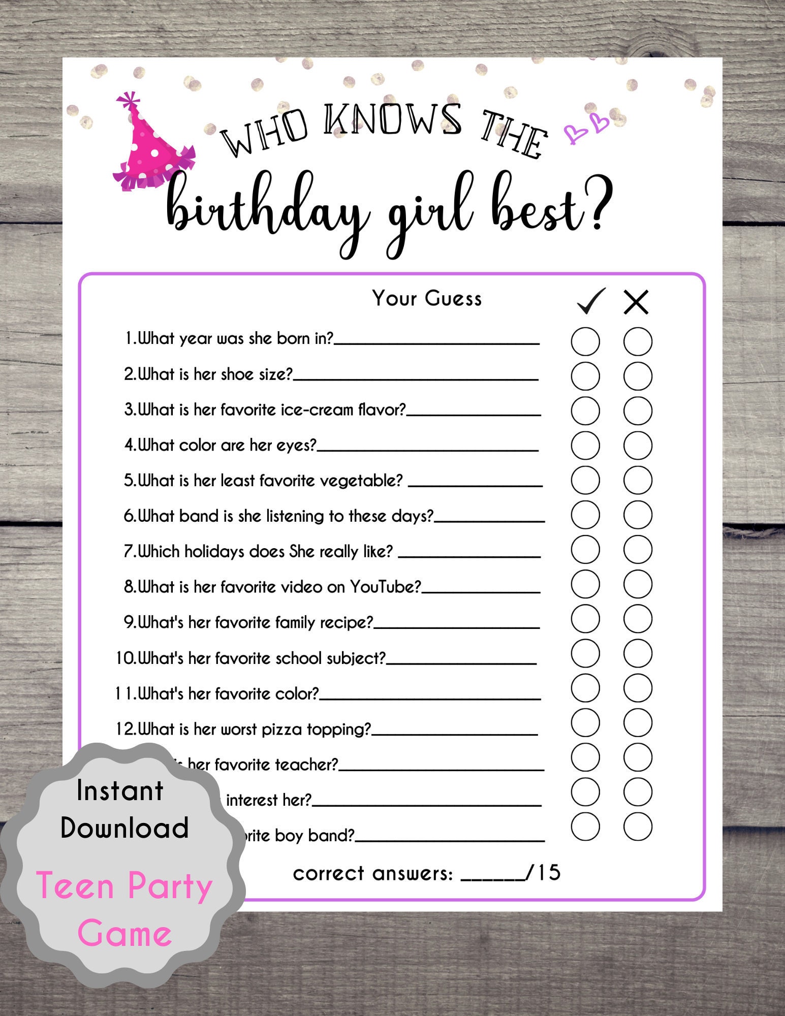 Fun Teen Girls Birthday Games Who Know the BG Best Game | Etsy