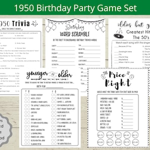 Born in 1950 Birthday Games Bundle 75th Birthday Party games 1950 Trivia Fun Printable DIGITAL Minimalist Party Game for Her Him Men Woman