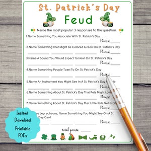 Fun St. Patrick's Day Feud Printable Game St. Patrick's Day Game for Kids & Adult St. Paddy's Party Game St. Patty's Classroom Game image 2