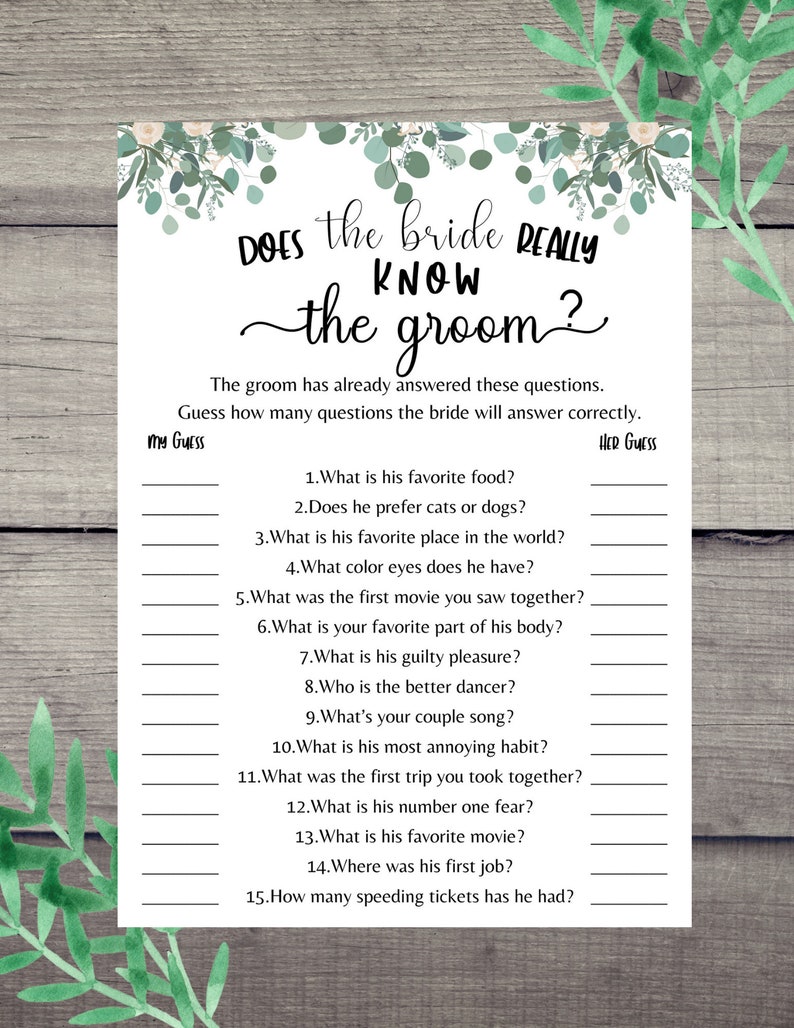 Bridal Shower Game - 'Does The Bride Really Know The Groom?' - 30 Question Cards, 5x7 Inches