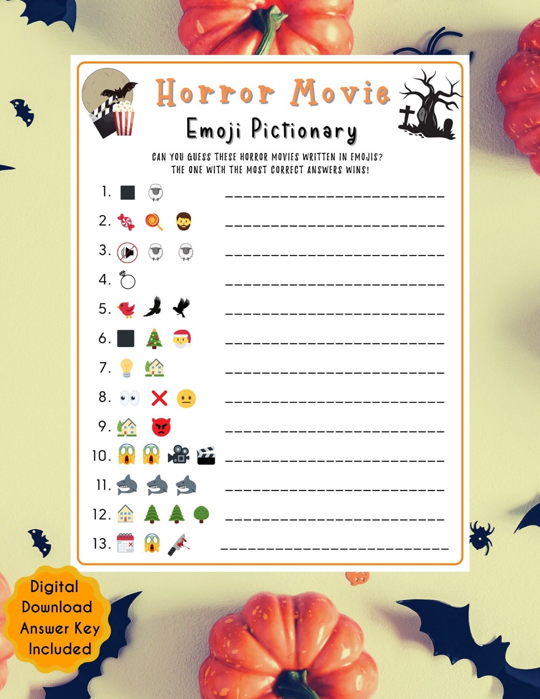 Halloween Horror Movie Emoji Pictionary Game Scary Movie Emoji Games