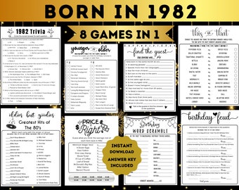 42nd Birthday Games Bundle Printable 1982 Games 42nd Party Activities Men Women Him Her Born in 1982 Trivia Quiz Birthday Family Feud