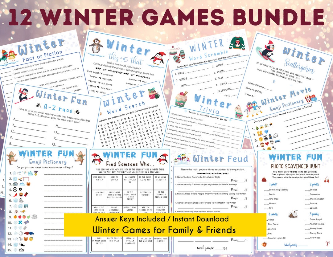 12 Winter Printable Game Bundle Holiday Party Game Winter Etsy