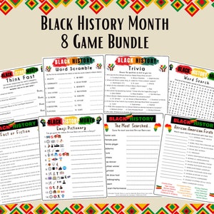 8 in 1 Black History Month Game Bundle, Fun Educational Game Kids, Black History Month, African American History Trivia, Instant Download