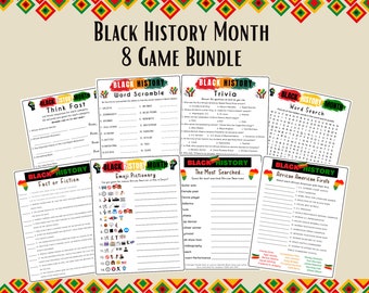 8 in 1 Black History Month Game Bundle, Fun Educational Game Kids, Black History Month, African American History Trivia, Instant Download