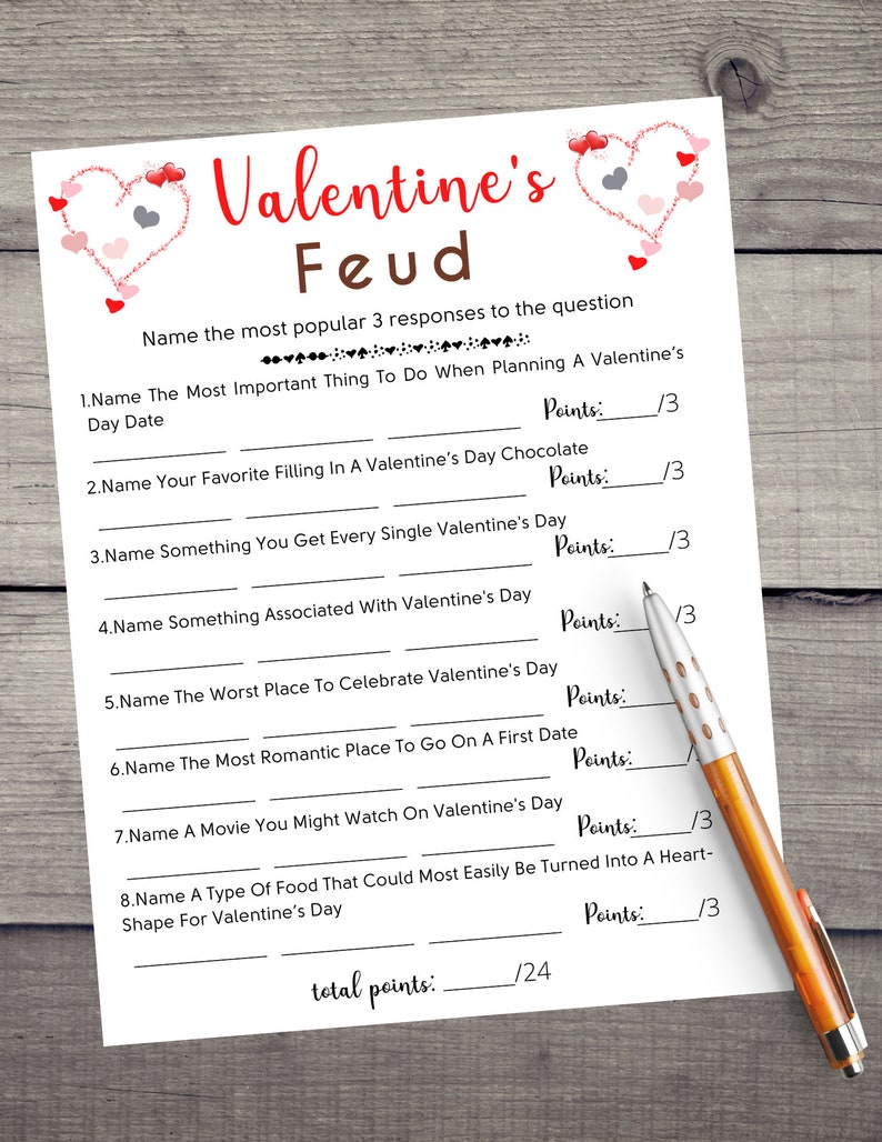 Valentine's Day Feud Game Fun Valentine's Day Feud Activity Valentines Printable Game Galentine's Game Fun Adults Party Games PDF image 2