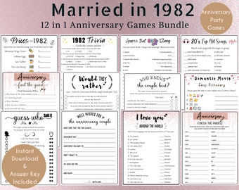 1982 42nd Anniversary Games Bundle Printable 1982 Anniversary Couple 42nd Wedding Anniversary Party Games Married in 1982 Quiz 1982 Party