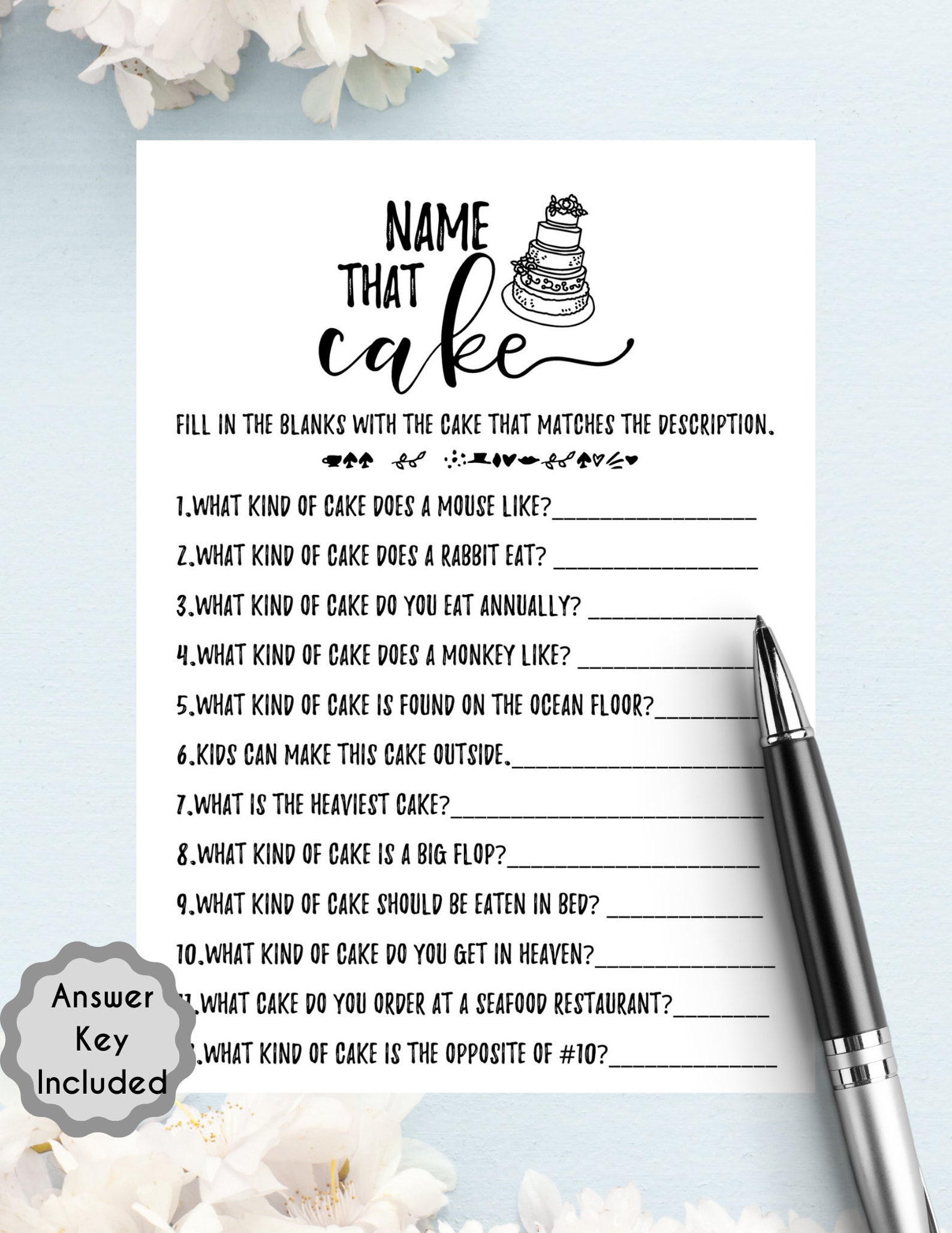 Name That Cake Bridal Shower Game Printable Instant Download Etsy
