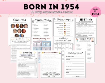 Printable 72nd Birthday Party  Game Bundle: Born in 1954 Trivia, Songs, Movies (Instant Digital Download)
