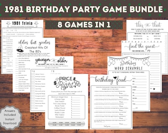 45th Birthday Printable Games: 1981 Trivia, Birthday Party Quiz (Instant Digital Download)