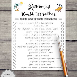Retirement Party Game Would They Rather Game Fun Retirement Party Game Co-Worker Retirement Party Games Instant Download PDF image 2