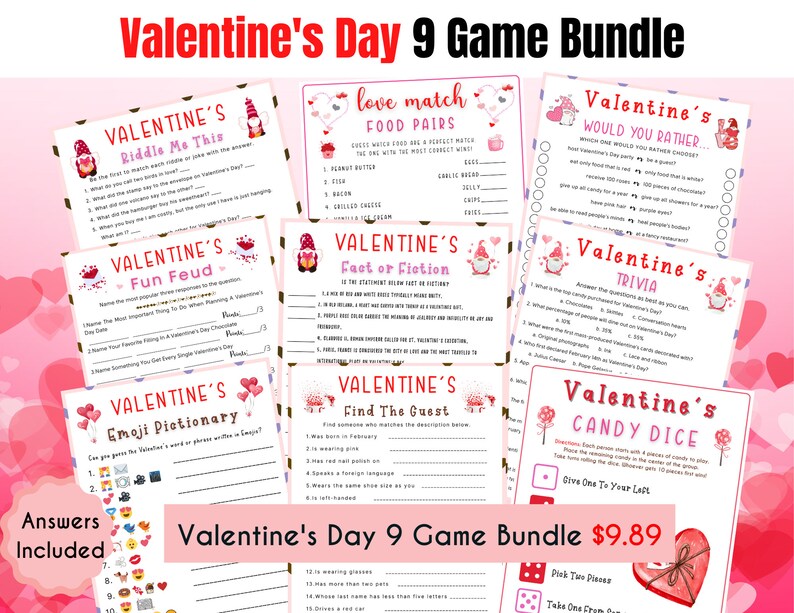 5 Valentine's Day Printable Game Bundle Fun - Etsy