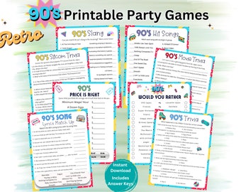 90s Party Games: Music, Movie & Trivia (Printable)