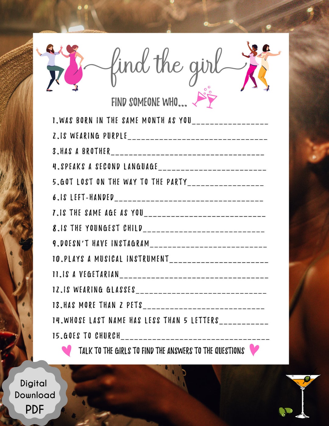 Ladies Night Game Find the Girl Game Fun Girls Night Out - Etsy