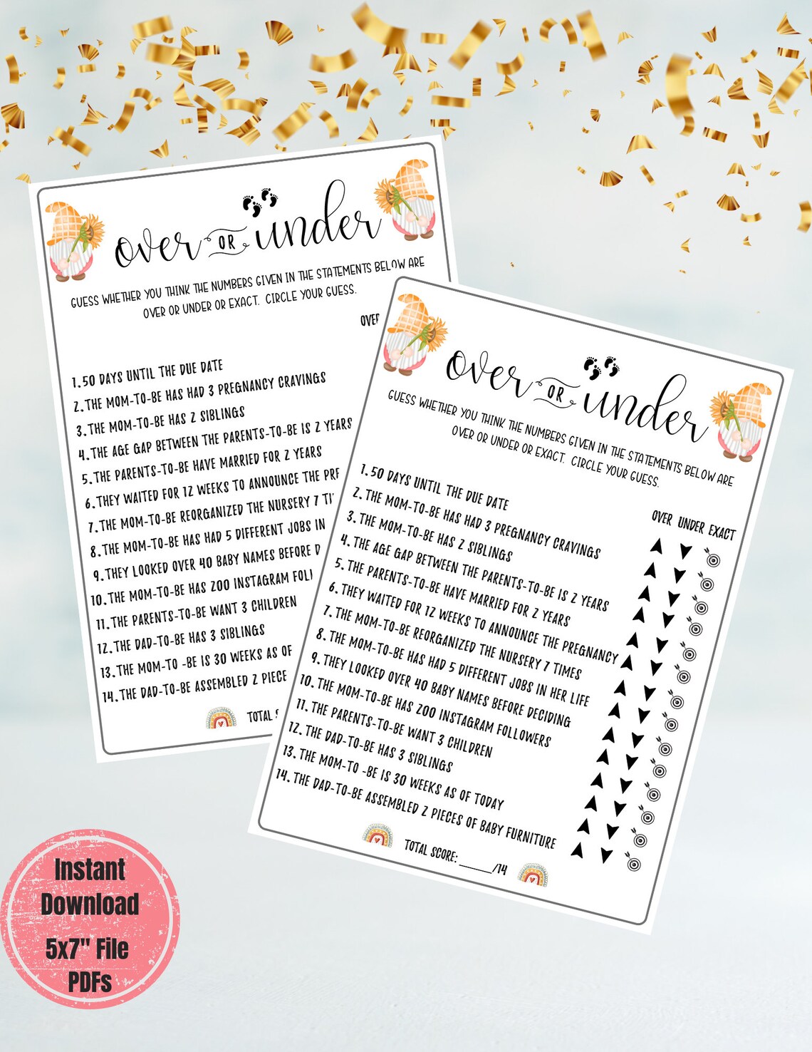 Over or Under Baby Shower Game Baby Gnome Baby Shower Game - Etsy