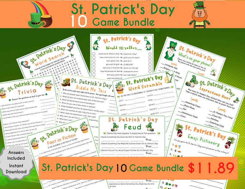 Fun St. Patrick's Day Feud Printable Game St. Patrick's Day Game for Kids & Adult St. Paddy's Party Game St. Patty's Classroom Game image 8