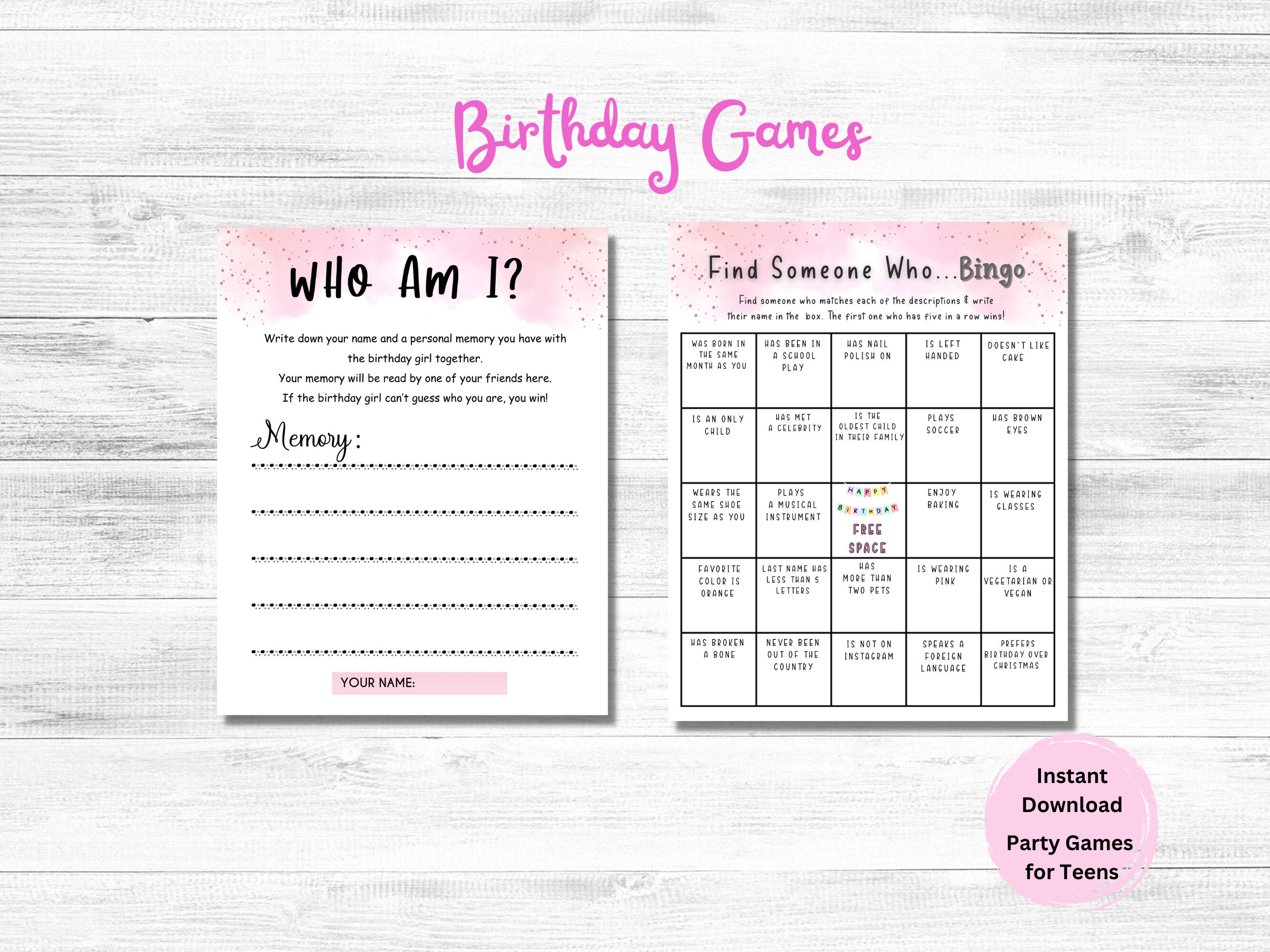 Teen Birthday Games Printable, Girl Birthday Party Games, 13th, 14th ...
