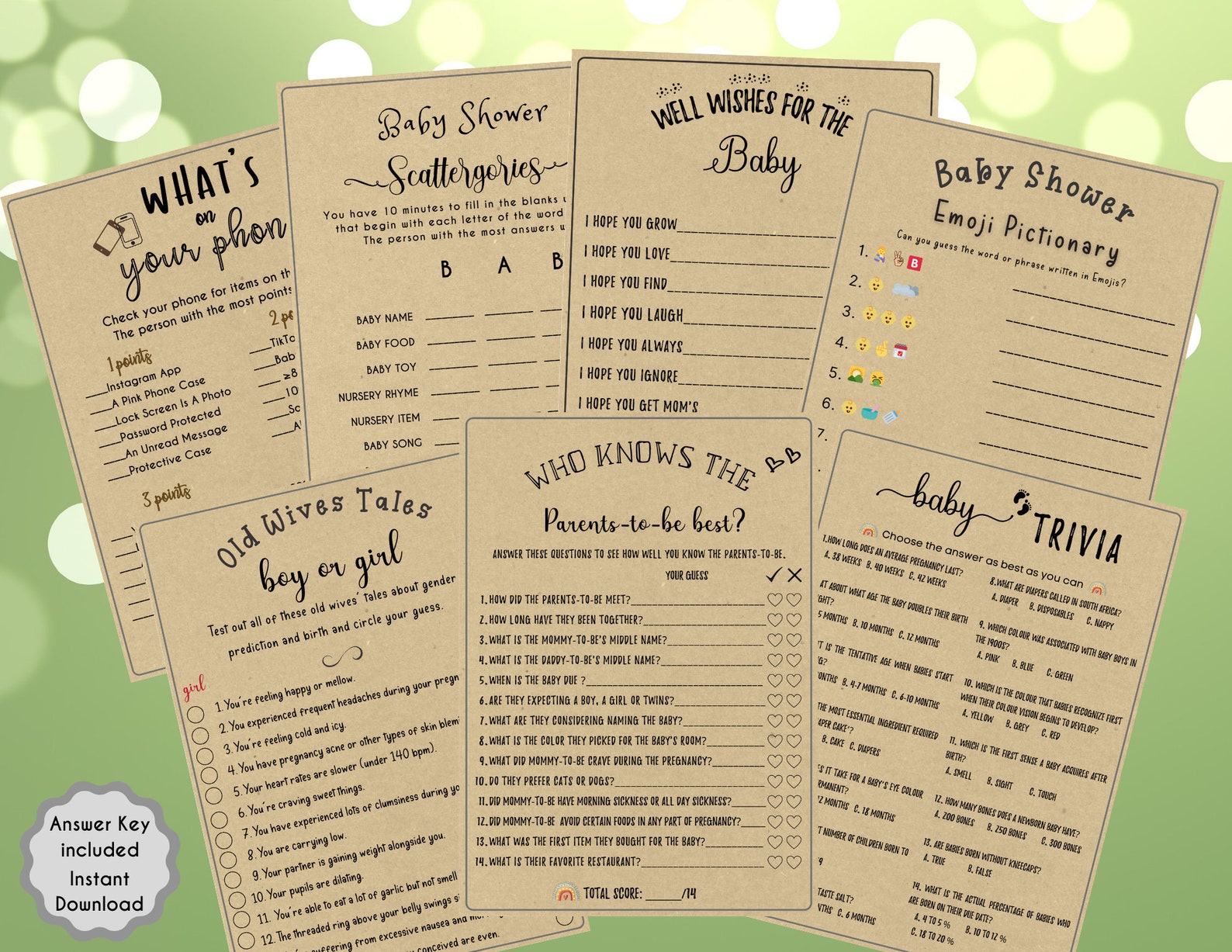 7 in 1 Baby Shower Game Bundle V2, Fun Baby Shower Game, Printable Baby