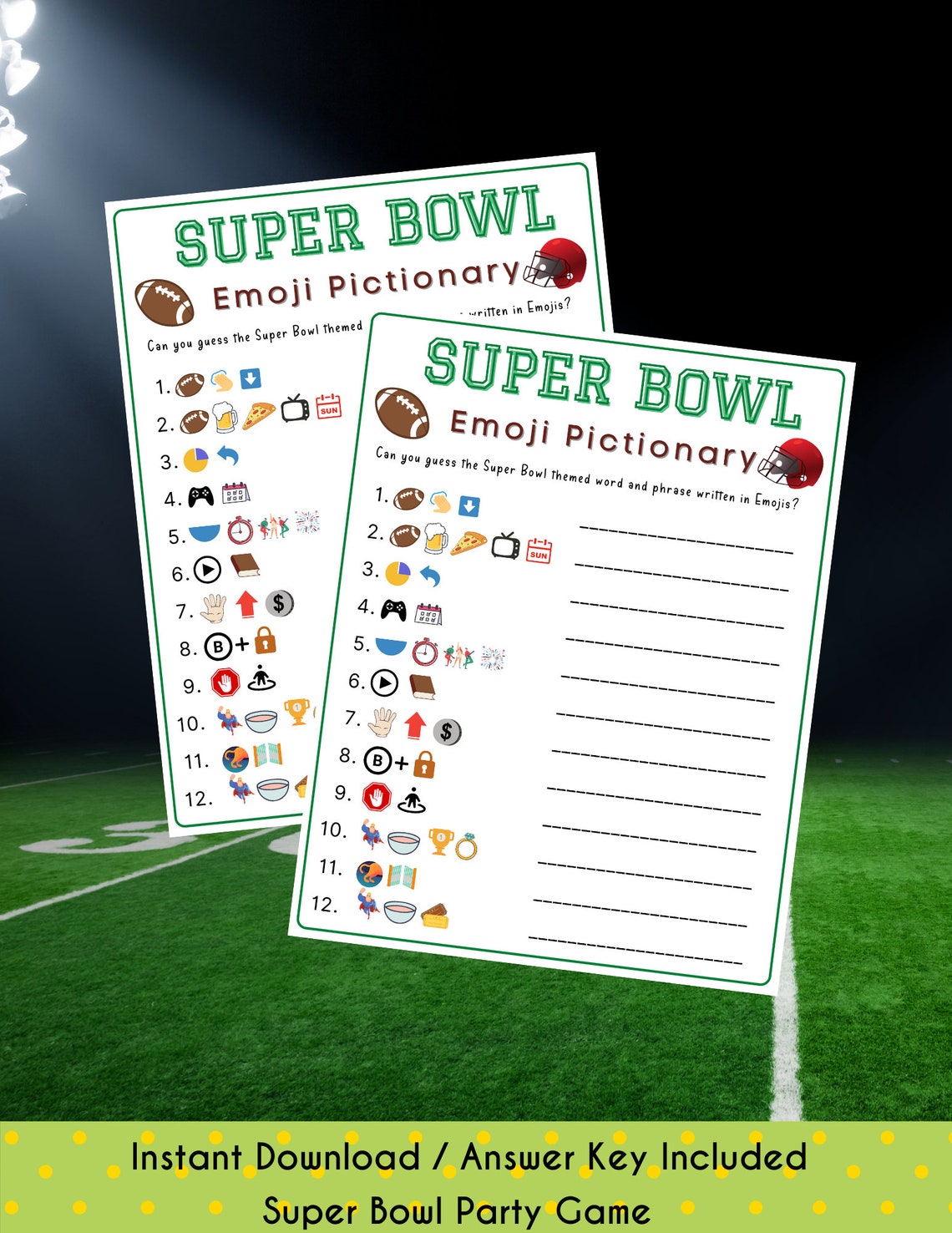 Super Bowl Emoji Pictionary Football Emoji Quiz Super Bowl Etsy