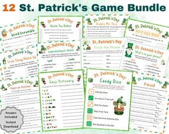 12 St. Patrick's Day Spiele Bundle | St. Patrick's Day Druckbare Aktivitäten für Kinder & Erwachsene | St. Patrick's Fun Party Spiel| Sofort Download