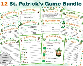 12 St. Patrick's Day Game Bundle | St. Patrick's Day Printable Activities for Kids & Adults | St. Patrick's Fun Party Game| Instant Download