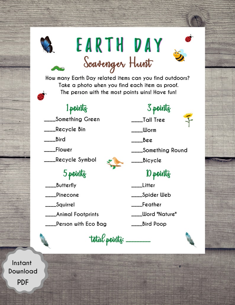 Earth Day Scavenger Hunt Game Earth Day Game For Kids & Adults Fun Game 