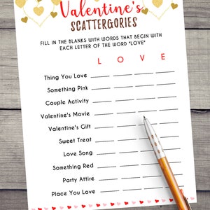 Valentine's Day Scattergories Game Valentine's Day Trivia Valentines Printable Game Galentine's Game Fun Adults Party Game PDF image 3