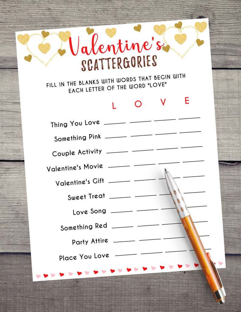 Valentine's Day Scattergories Game Valentine's Day Trivia Valentines Printable Game Galentine's Game Fun Adults Party Game PDF image 3