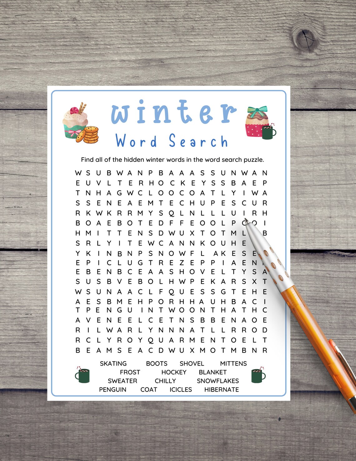 Winter Word Search Printable: Holiday Party Game (PDF) Etsy