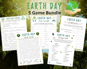 5 in 1 Earth Day Game Bundle |  Earth Day Printable Game for Kids & Adults | Nature Activities | Fun Earth Day Trivia | Classroom Activity