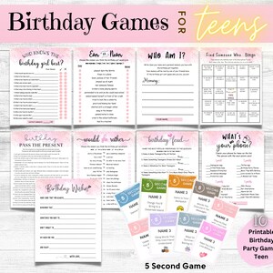 Teen Birthday Games Printable, Girl Birthday Party Games, 13th, 14th, 15th, 16th, 17th, Birthday Games, Slumber Party Games, Sweet 16 Games